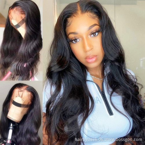 Rebecca Fashion 360 Degree Lace Frontal Wigs 100% Body Wave Human Hair Wigs For Black Women 150% Density Natural Black Color